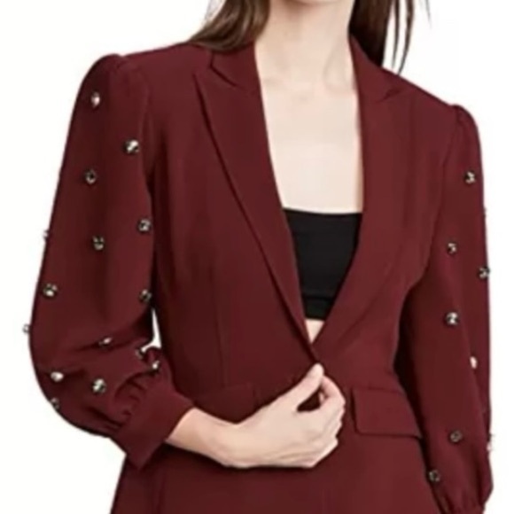 Cinq a Sept Amie Bejeweled 3/4" Puff Sleeve Tailored Fitted
Blazer Size 4 NEW - Picture 7 of 13
